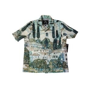Rebel Vengeance Landscape Art Tapestry Men Button Up Shirt Green Cottagecore NWT